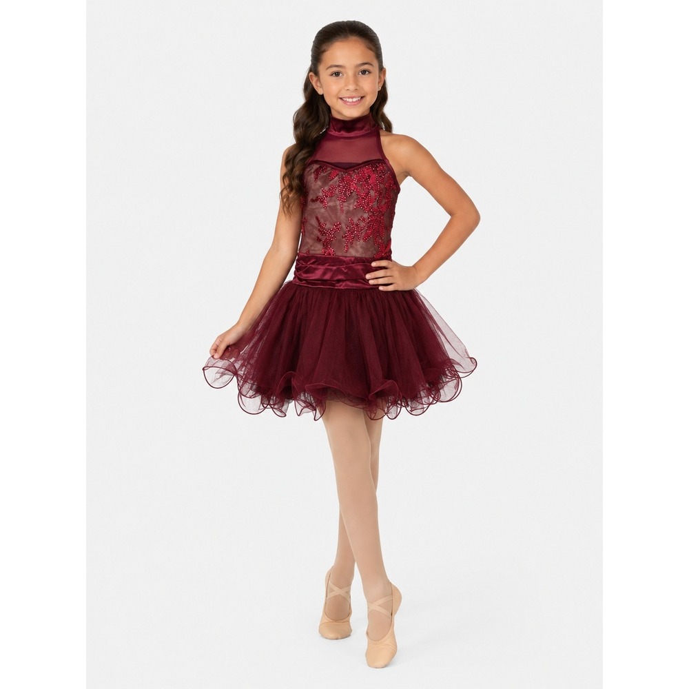 Weissman Kids Maroon Sequin Tulle Dance Costume Tutu Dress Size M